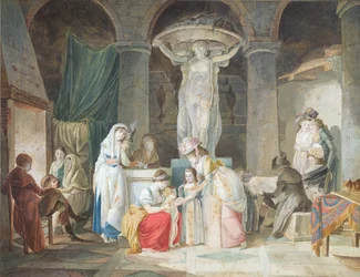 Travellers greeted by peasants in Italy